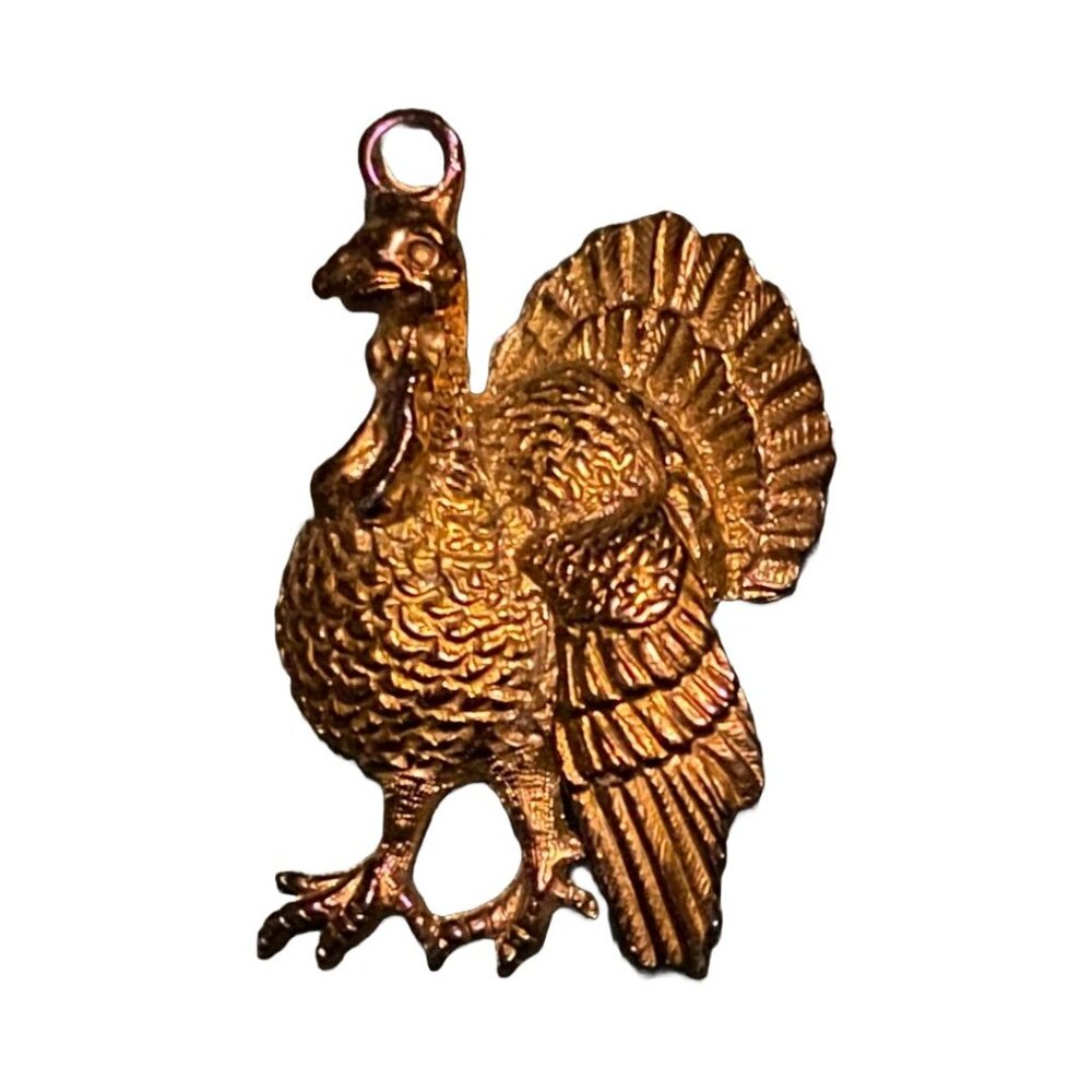 VTG Turkey Gold-Coppertone w/Iridescence Thanksgiving Necklace Pendant-No Chain - Picture 2 of 8